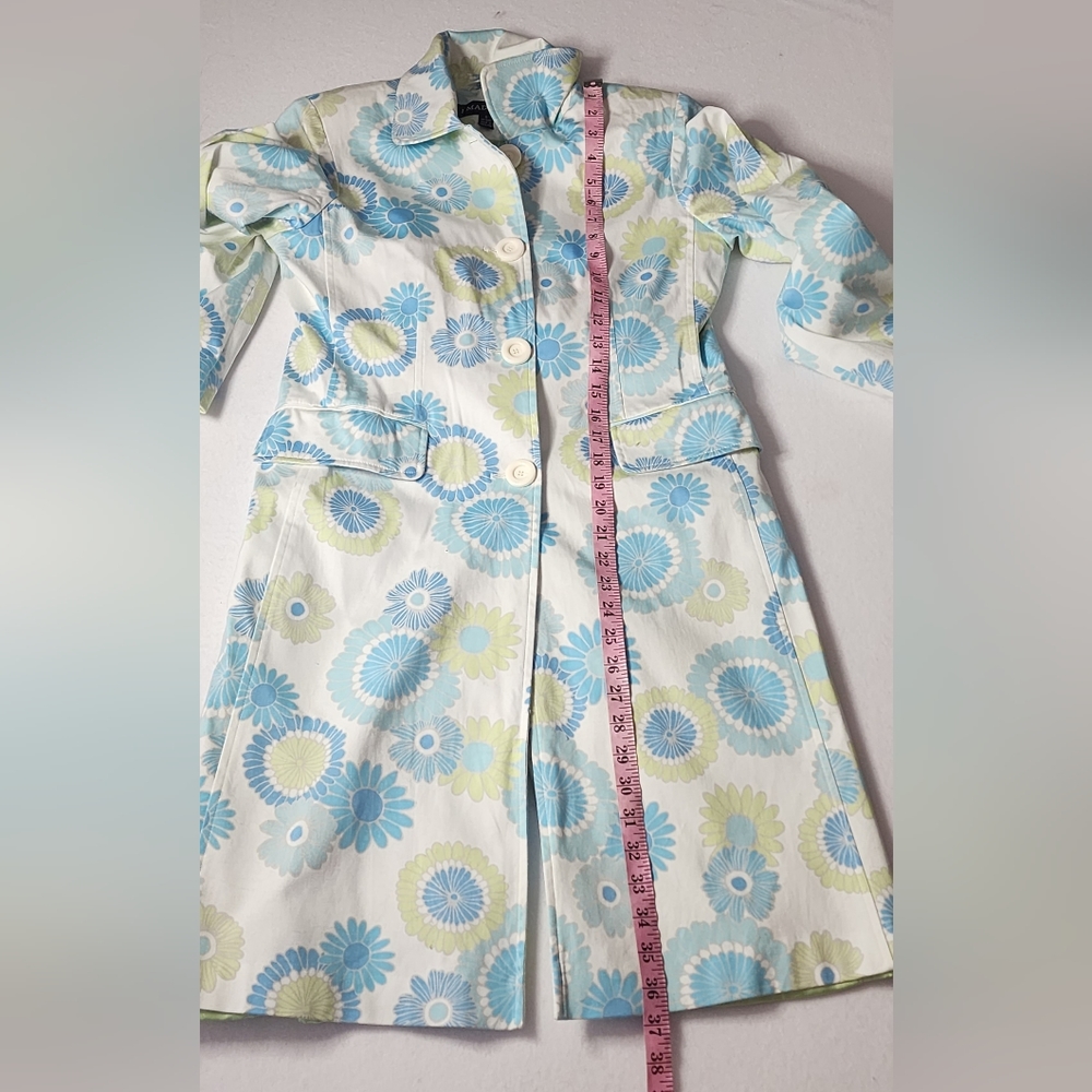 1 Madison Blue Green Floral Trench Coat - Picture 8 of 13